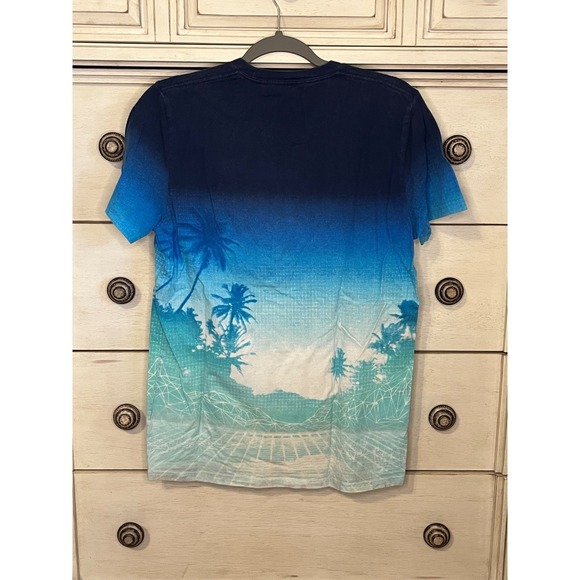 Hollister Mens Blue Ombre Palm Tree Graphic T-Shirt Vaporwave Tropical Size M - Picture 2 of 6